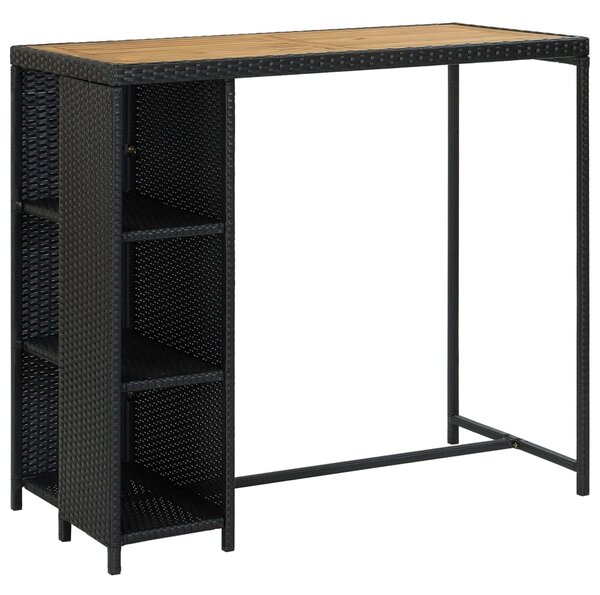 Barový stolek Callvary s úložným regálem - 120x60x110 cm - polyratan | černý