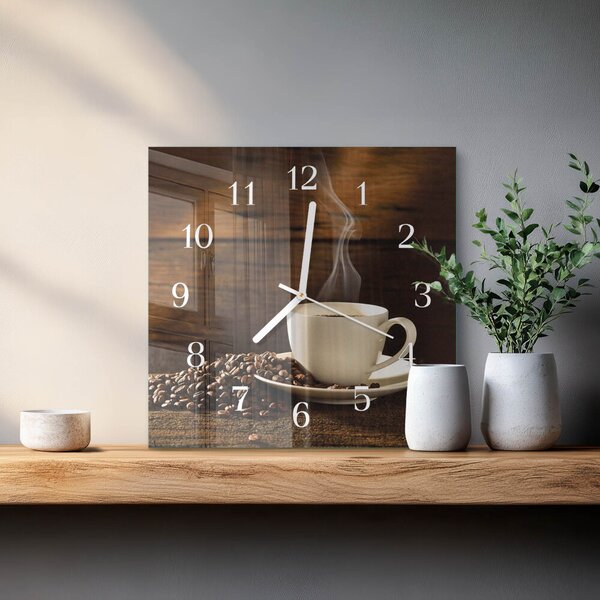Skleněné hodiny Káva zskb-30x30-00058322
