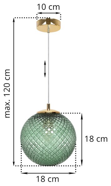 Závěsné svítidlo Cannes, 1x zelené skleněné stínítko (fi 18 cm), G