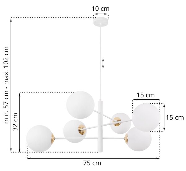 Závěsné svítidlo Florence, 6x bílé skleněné stínítko, W/G