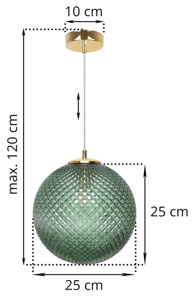 Závěsné svítidlo Cannes, 1x zelené skleněné stínítko (fi 25 cm), G