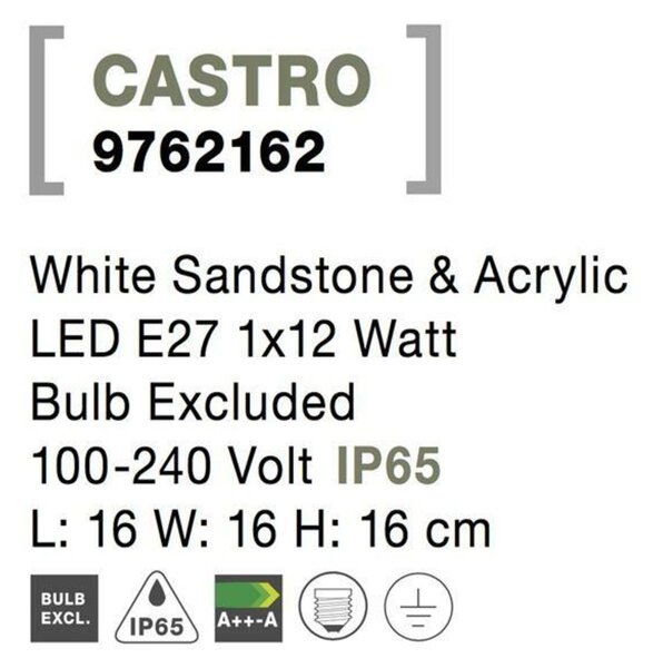 NOVA LUCE venkovní nástěnné svítidlo CASTRO bílý pískovec a akryl E27 1x12W bez žárovky 100-240V IP65 9762162