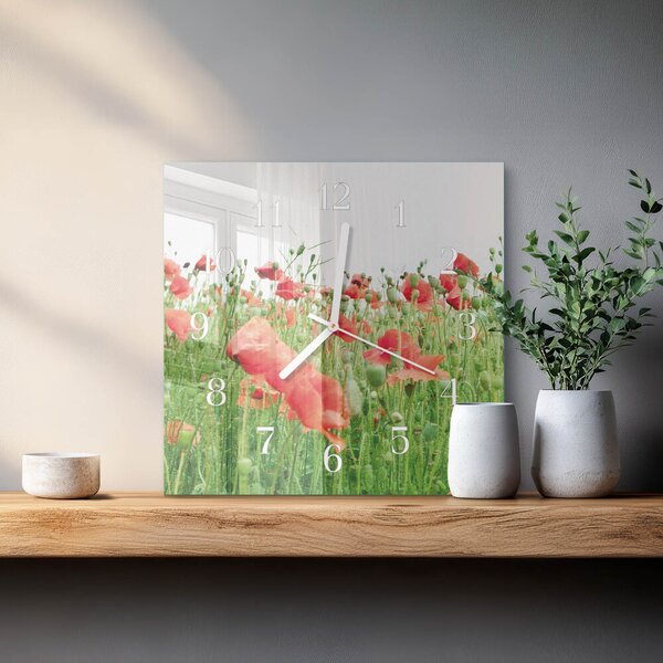 Skleněné hodiny Vlčí máky zskb-30x30-00081265