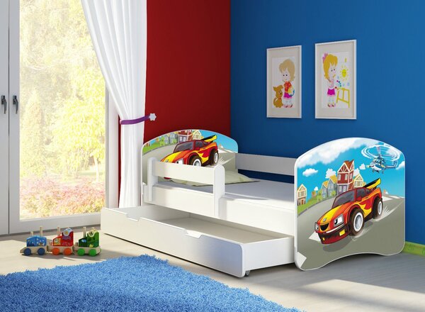 Dětská postel - Závodní auto 2 140x70 cm + šuplík bílá