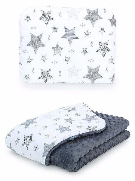 Dětská deka s polštářem Hvězdy 2 Minky 75x100 cm - Šedá s výplní