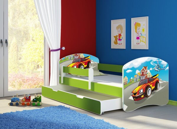Dětská postel - Závodní auto 2 140x70 cm + šuplík zelená