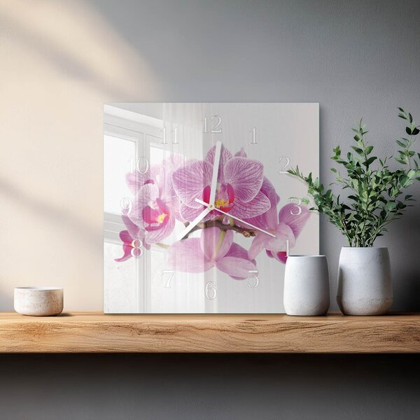 Skleněné hodiny Orchideje zskb-30x30-00080925