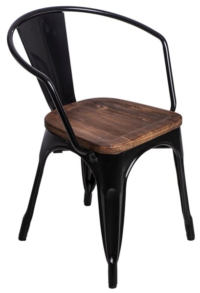 Židle Paris Arms Wood černá sosna, Sedák bez čalounění, Nohy: kov, dřevo, barva: černá, s područkami sosna