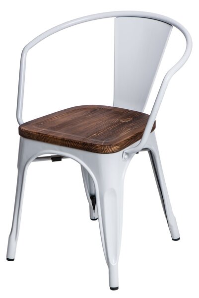 Židle PARIS ARMS WOOD bílá sosna, Sedák bez čalounění, Nohy: kov, dřevo, barva: bílá, s područkami sosna