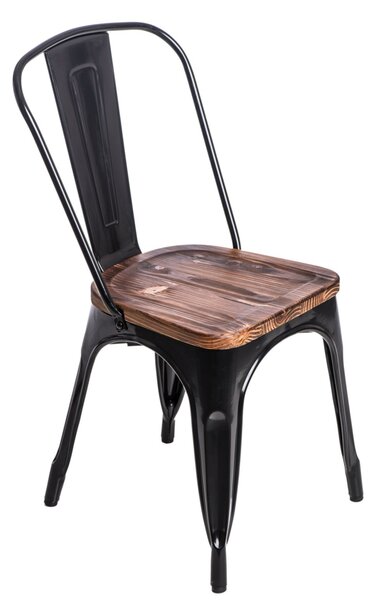 Židle Paris Wood černá sosna, Sedák bez čalounění, Nohy: kov, dřevo, barva: černá, bez područek sosna