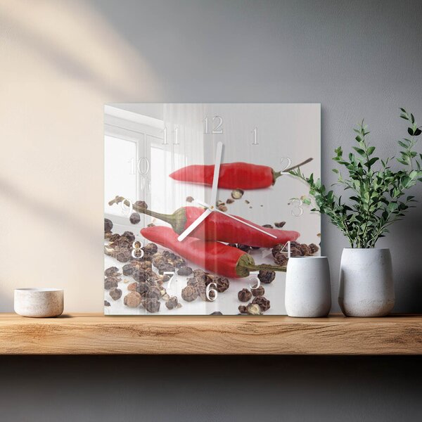 Skleněné hodiny Chilli papričky zskb-30x30-00081981