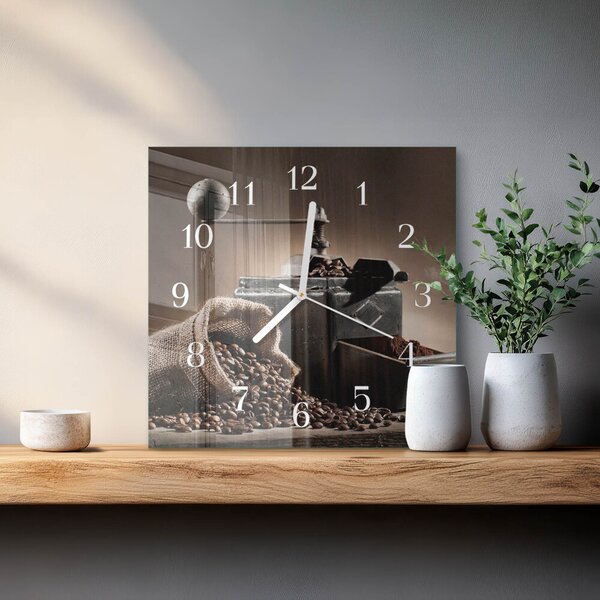 Skleněné hodiny Mlýnek na kávu zskb-30x30-00058274