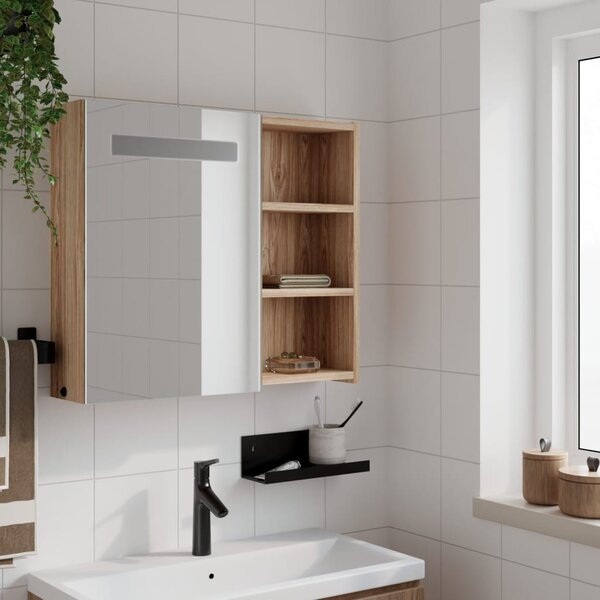 Koupelnová zrcadlová skříňka s LED osvětlením dub 60x13x52 cm