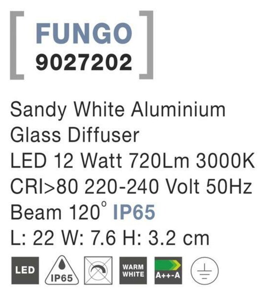 NOVA LUCE venkovní nástěnné svítidlo FUNGO bílý hliník skleněný difuzor LED 12W 3000K 220-240V 120st. IP65 světlo dolů 9027202