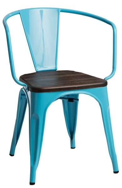 Židle paris arms wood modrá sosna kartáčovaná, Sedák bez čalounění, Nohy: kov, dřevo, barva: hnědá, s područkami sosna