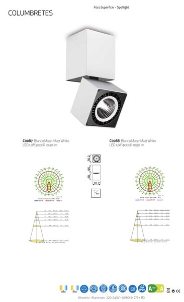 Mantra C0087 Columbretes, nastavitelné stropní svítidlo LED 12W 1040lm 3000K, rozměr 7,6x7,6 cm