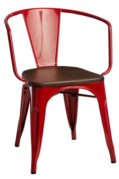 Židle Paris Arms Wood červená sosna ořech, Sedák bez čalounění, Nohy: kov, orech, barva: hnědá, s područkami ořech
