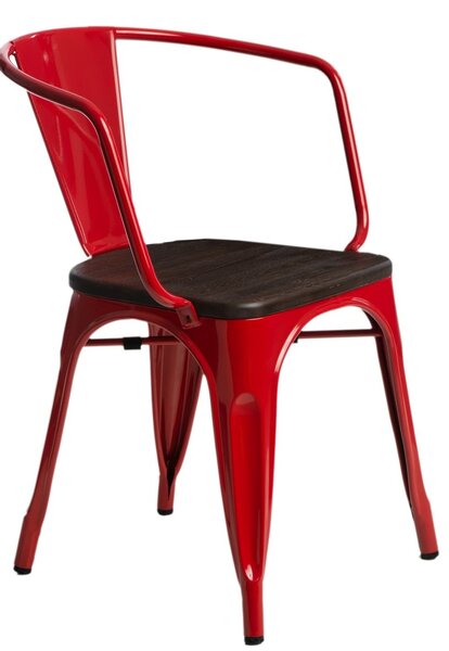 Židle Paris s područkami, dřevěný sedák kartáčovaná borovice Barva Červená