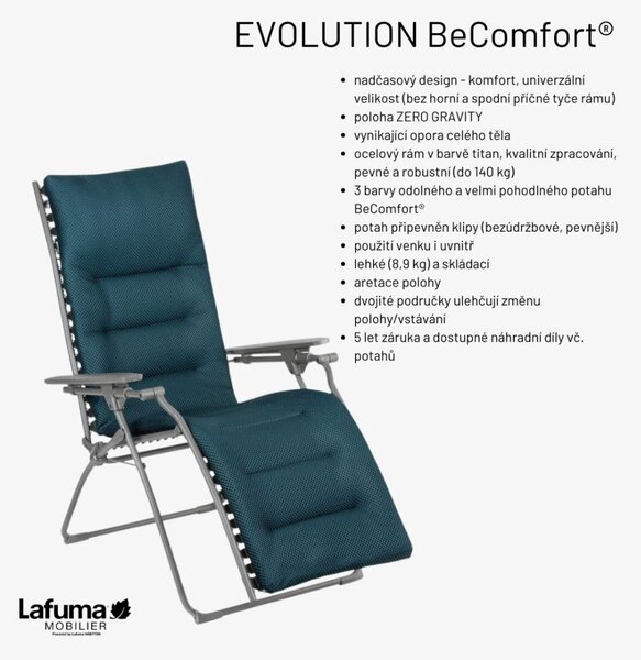 Sada relaxační křeslo Lafuma EVOLUTION BatylineDUO šedá Obsidian a potah Becomfort šedá Dark Grey