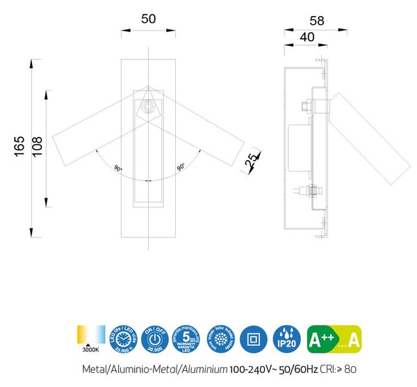 Mantra 6821 Gokova, černé nástěnné svítidlo LED 3W 210lm 3000K, výška 16,5cm