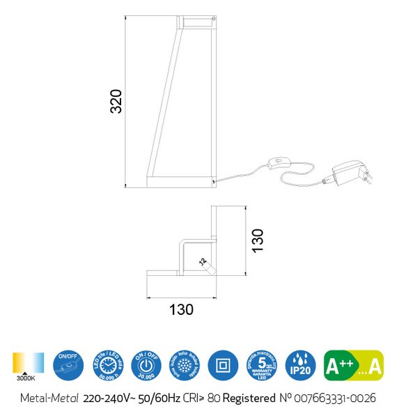 Mantra 7285 Minimal, moderní zlatá stolní lampa, LED 5W 375lm 3000K, výška 32cm