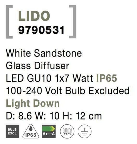 NOVA LUCE venkovní nástěnné svítidlo LIDO bílý pískovec skleněný difuzor GU10 1x7W IP65 100-240V bez žárovky světlo dolů 9790531