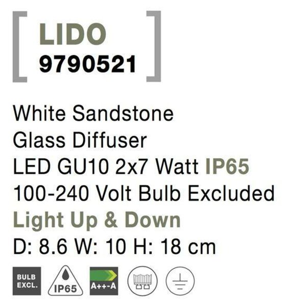 NOVA LUCE venkovní nástěnné svítidlo LIDO bílý pískovec skleněný difuzor GU10 2x7W IP65 100-240V bez žárovky světlo nahoru a dolů 9790521