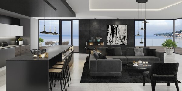 Mantra 7475 Orion, moderní černé svítidlo s mosaznými prvky, LED 3x8W 1770lm 3000K, šířka 100cm