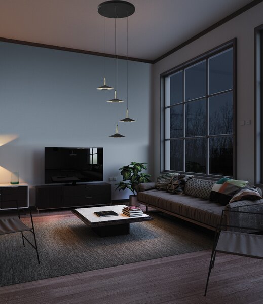 Mantra 7476 Orion, moderní černé svítidlo s mosaznými prvky, LED 4x8W 2360lm 3000K, průměr 45cm