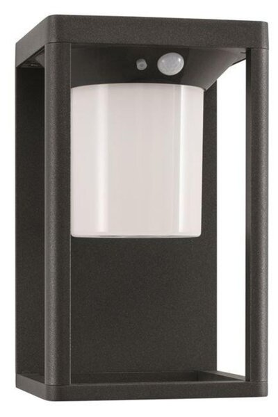 NOVA LUCE venkovní nástěnné svítidlo LOVETO antracitový hliník a akrylový difuzor LED 1.5W 3000K 3.7V 125st. IP65 solární / vypínač na těle / pohybový senzor 9120621
