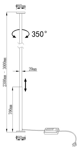 Mantra 7353 Vertical, stmívatelná bílá stojací lampa, LED 40W 2400lm 3000K, výška 265-300cm