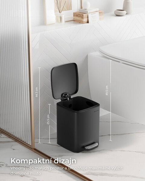 Koupelnový odpadkový koš NORD, 6 l, černý SongmicsHome