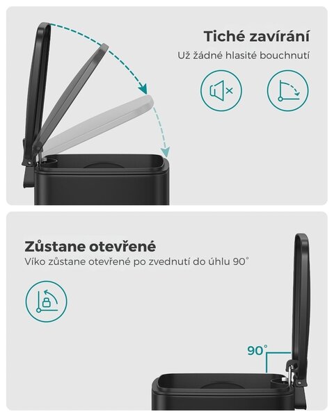 Koupelnový odpadkový koš NORD, 6 l, černý SongmicsHome