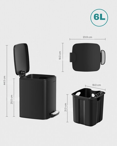 Koupelnový odpadkový koš NORD, 6 l, černý SongmicsHome