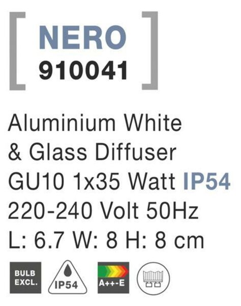 NOVA LUCE venkovní nástěnné svítidlo NERO hliník bílé skleněný difuzor GU10 1x7W 220-240V IP54 bez žárovky světlo dolů 910041