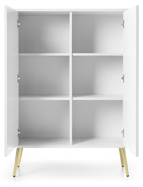 Komoda, skříňka, police, bílá, moderní, 129 cm, vhodná do obývacího pokoje nebo ložnice