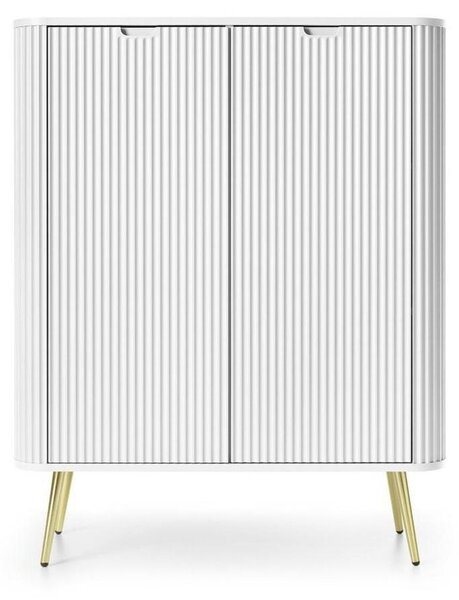 Komoda, skříňka, police, bílá, moderní, 129 cm, vhodná do obývacího pokoje nebo ložnice