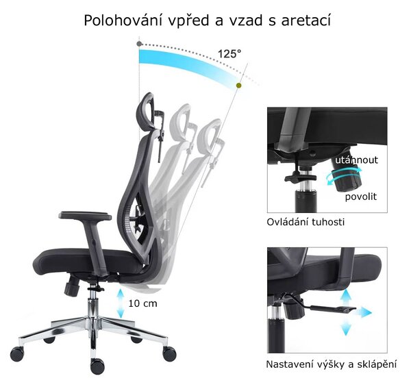 Kancelářská ergonomická židle Neoseat FLEX PRO — černá, nosnost 150 kg