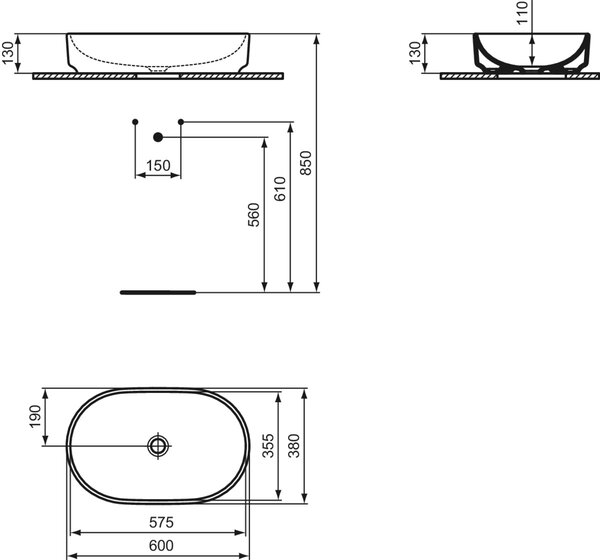 Ideal Standard i.Life O umyvadlo 60x38 cm oválné na pult bílá lesk T573101