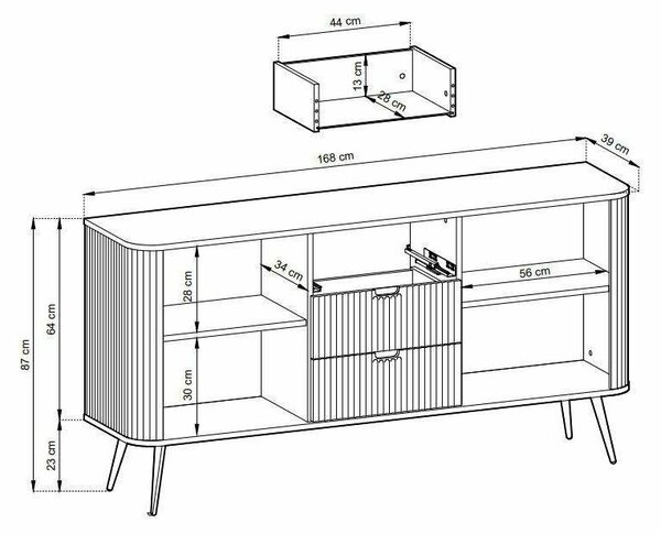 Komoda se zásuvkami, výška 168 cm, moderní design, vhodná do obývacího pokoje nebo ložnice