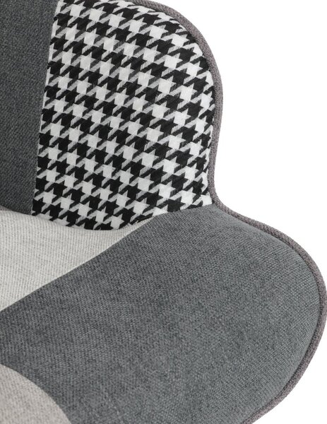 Relaxační křeslo ušák LISA + taburet — masiv, látka, černobílý patchwork