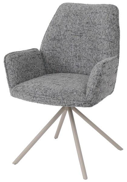 Jídelní židle HWC-G67, kuchyňská židle, otočná, s automatickou aretací polohy, potah z mikrovlákna (410 g/m²), konstrukce v barvě krémové, potah světle šedý