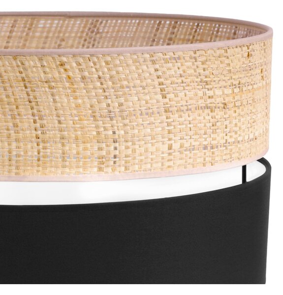 Závěsné svítidlo Rattan, 1x ratanové/černé textilní stínítko, (fi 45cm)