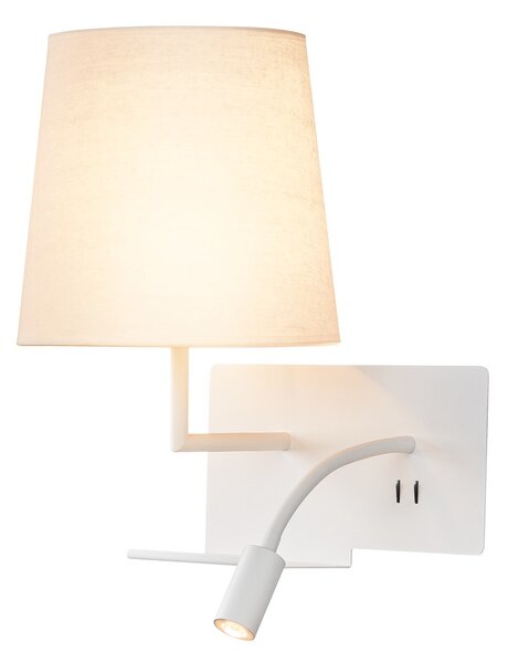 SLV 1003459 Somnila Flex, nástěnné svítidlo k posteli, 1x E27 + LED 3W 3000K, bílá, verze vlevo, USB přípojka