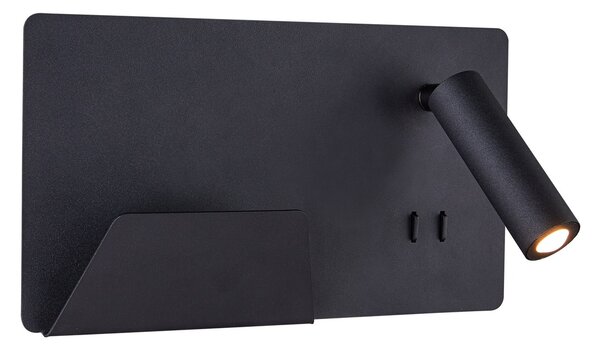 SLV 1003455 Somnila Flex, nástěnné svítidlo k posteli, LED 13W 3000K, černá, verze vlevo, USB přípojka