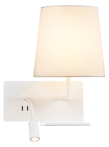 SLV 1003460 Somnila Flex, nástěnné svítidlo k posteli, 1x E27 + LED 3W 3000K, bílá, verze vpravo, USB přípojka