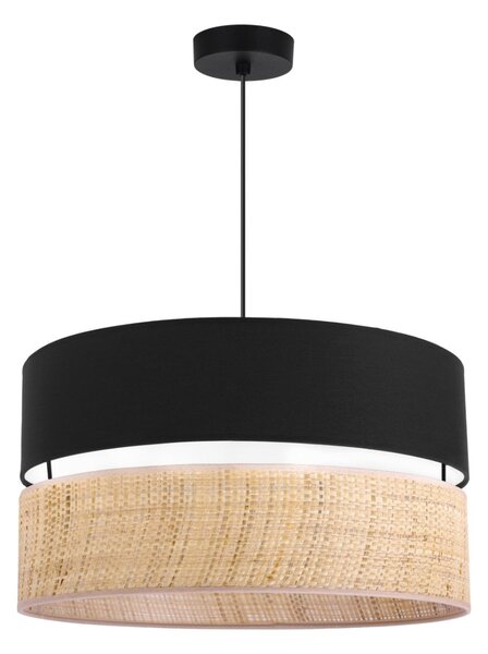Závěsné svítidlo Rattan, 1x ratanové/černé textilní stínítko, (fi 45cm)