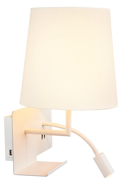 SLV 1003459 Somnila Flex, nástěnné svítidlo k posteli, 1x E27 + LED 3W 3000K, bílá, verze vlevo, USB přípojka