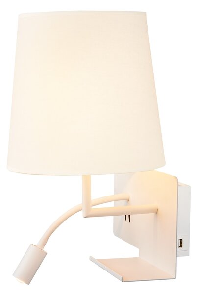 SLV 1003460 Somnila Flex, nástěnné svítidlo k posteli, 1x E27 + LED 3W 3000K, bílá, verze vpravo, USB přípojka
