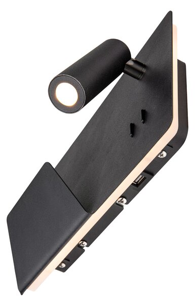 SLV 1003455 Somnila Flex, nástěnné svítidlo k posteli, LED 13W 3000K, černá, verze vlevo, USB přípojka